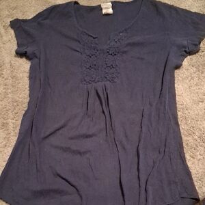 Women's Navy Blue Lace Detail Top